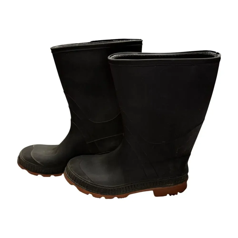 Black Rubber Rain Boots Tall Lug Sole Waterproof Wellies Size 4 Youth